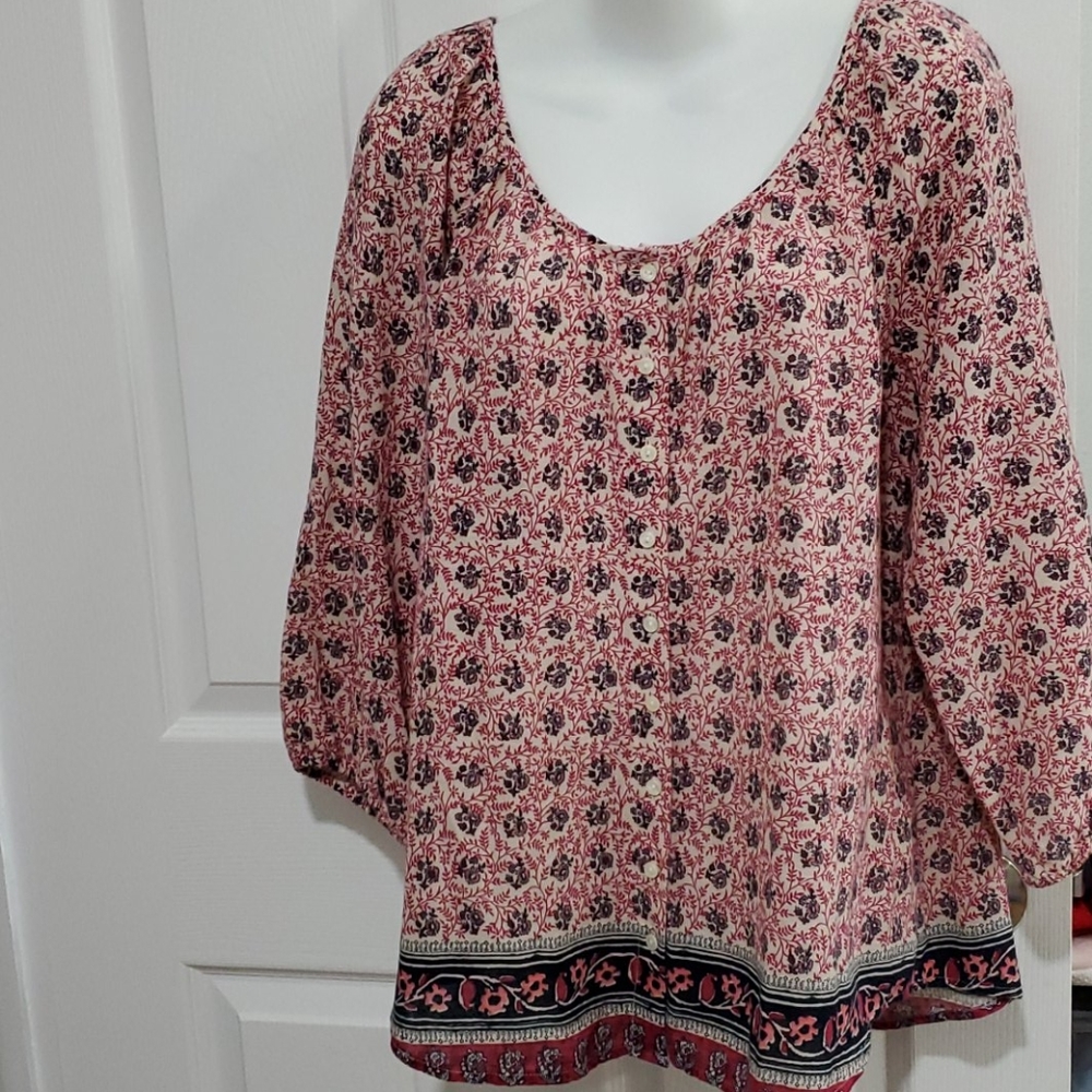 EUC LUCKY BRAND PHEASANT FLORAL MEDIUM TUNIC TOP